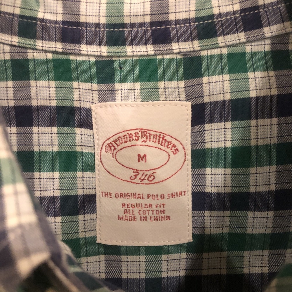 Brooks Brothers Mens Medium 346 Navy Green Plaid Button Shirt - Picture 3 of 5
